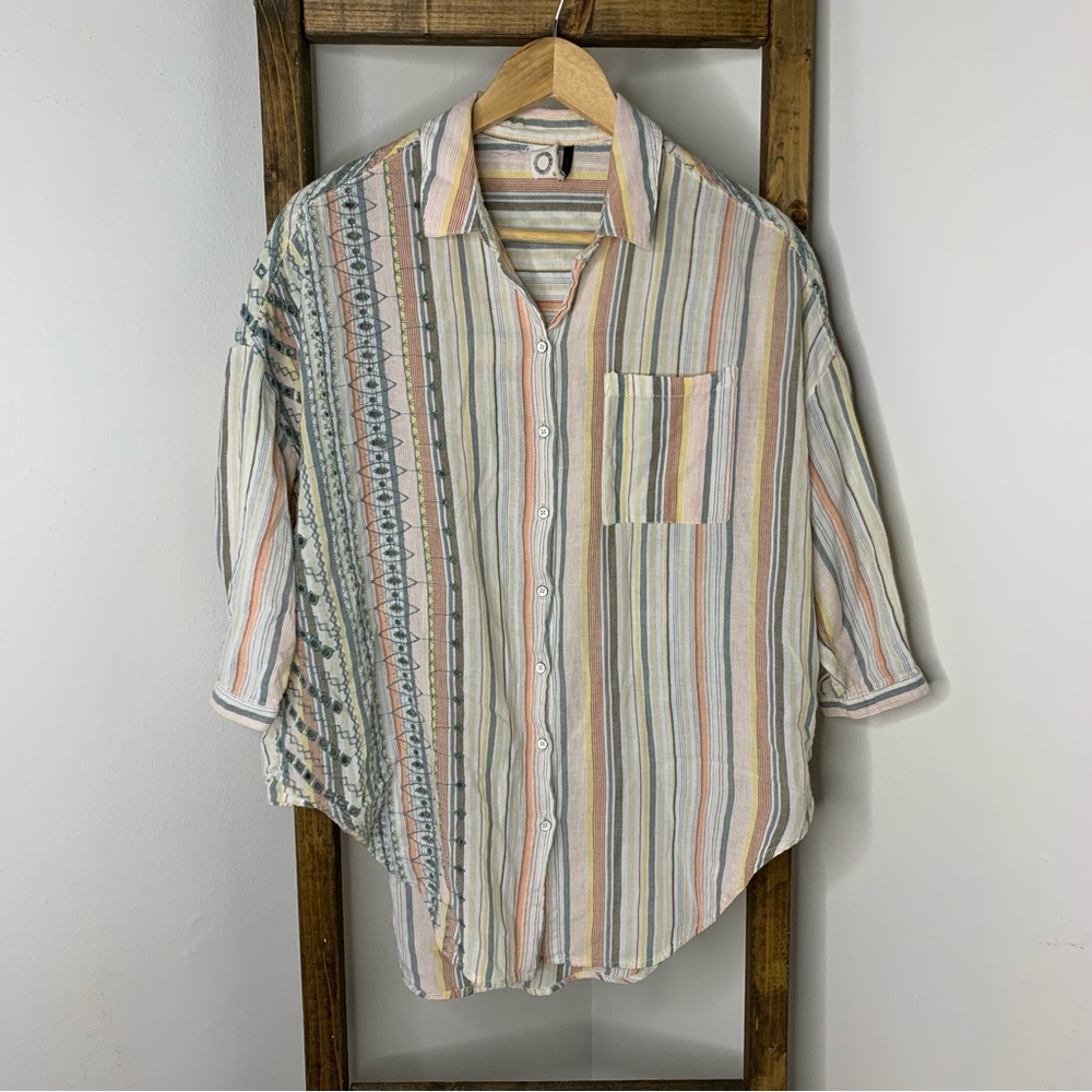 Anthropologie Multicolor Yarn-Dyed Striped Button Down Shirt Size XS/S